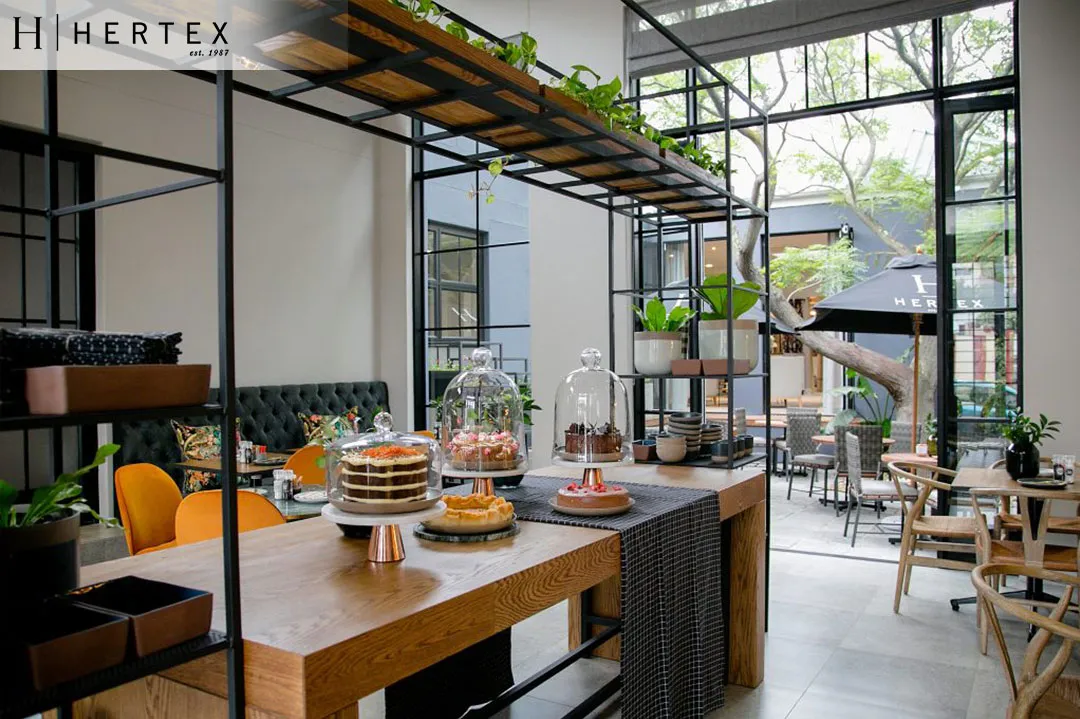 Hertex Gardens counter and courtyard view