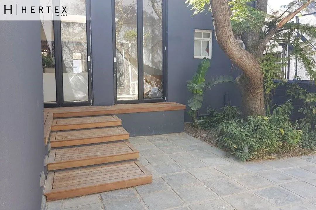 Hertex Gardens timber steps and courtyard